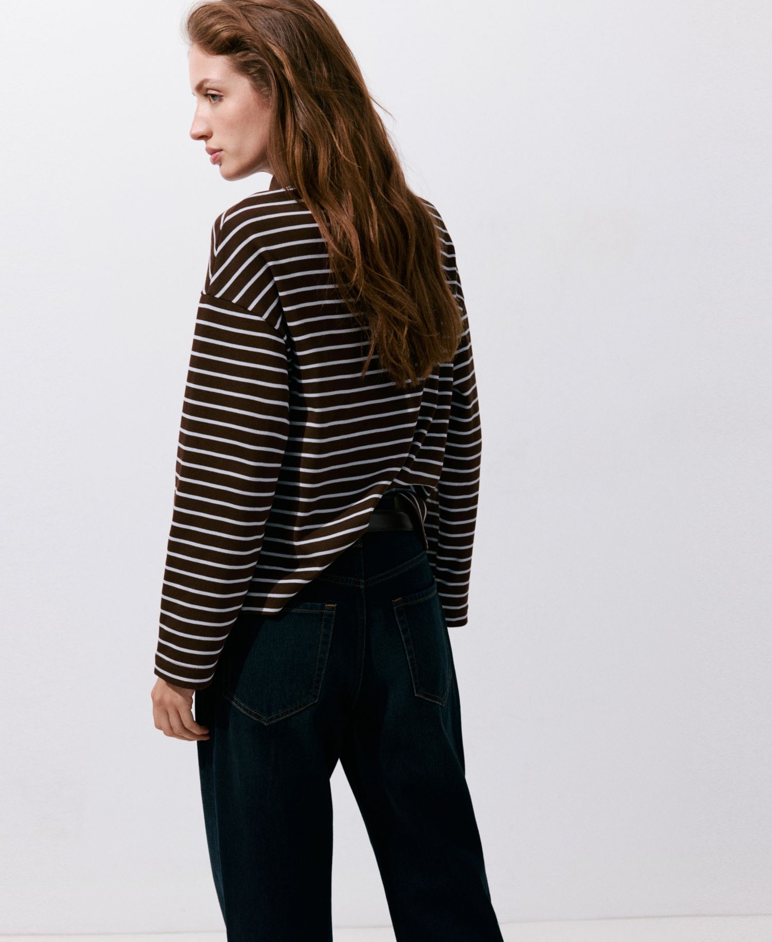 Women's Contrasting Stripes Long-Sleeve Cotton Striped Polo Shirt
