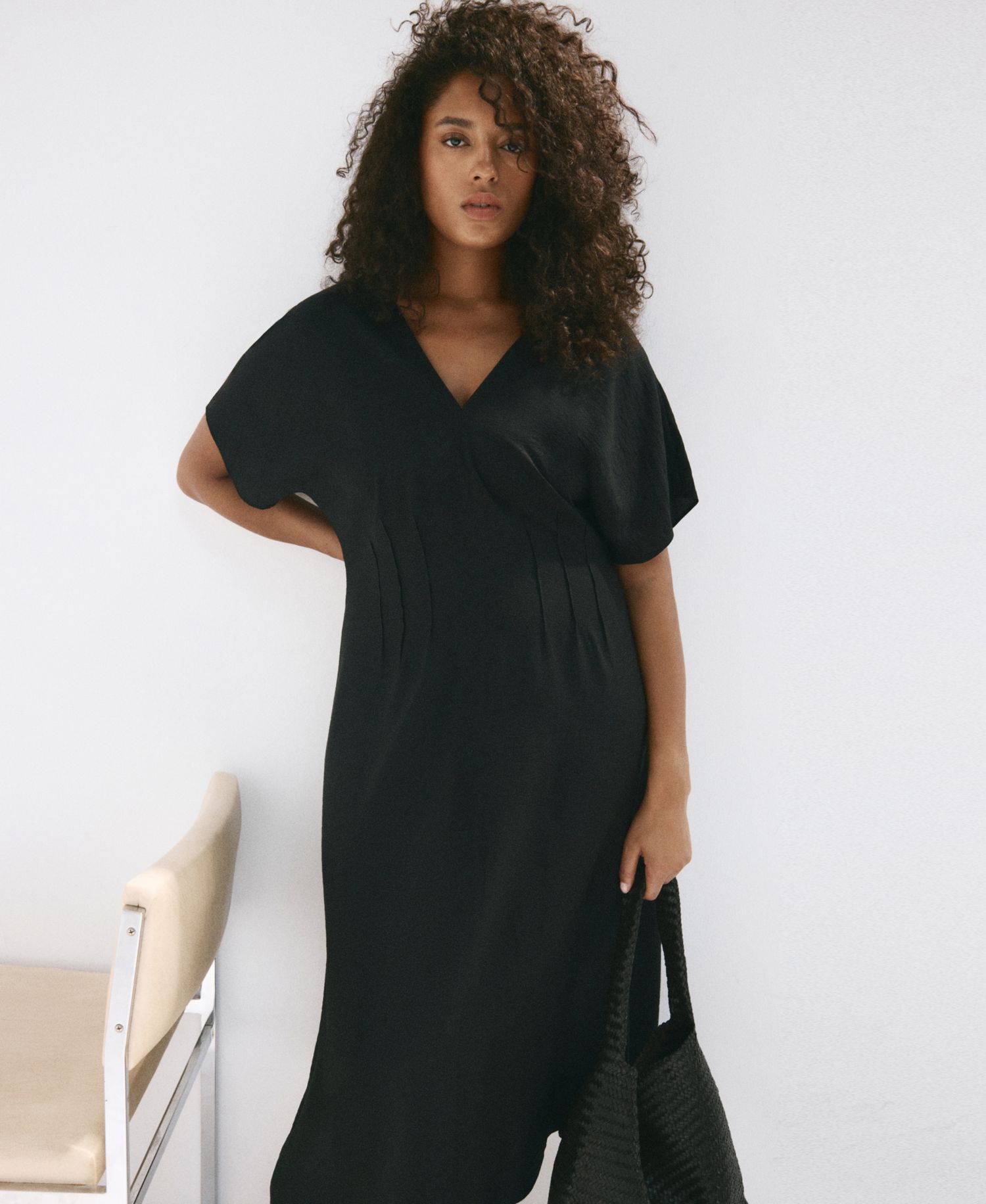 Women's V-Neck Ruched Midi Dress