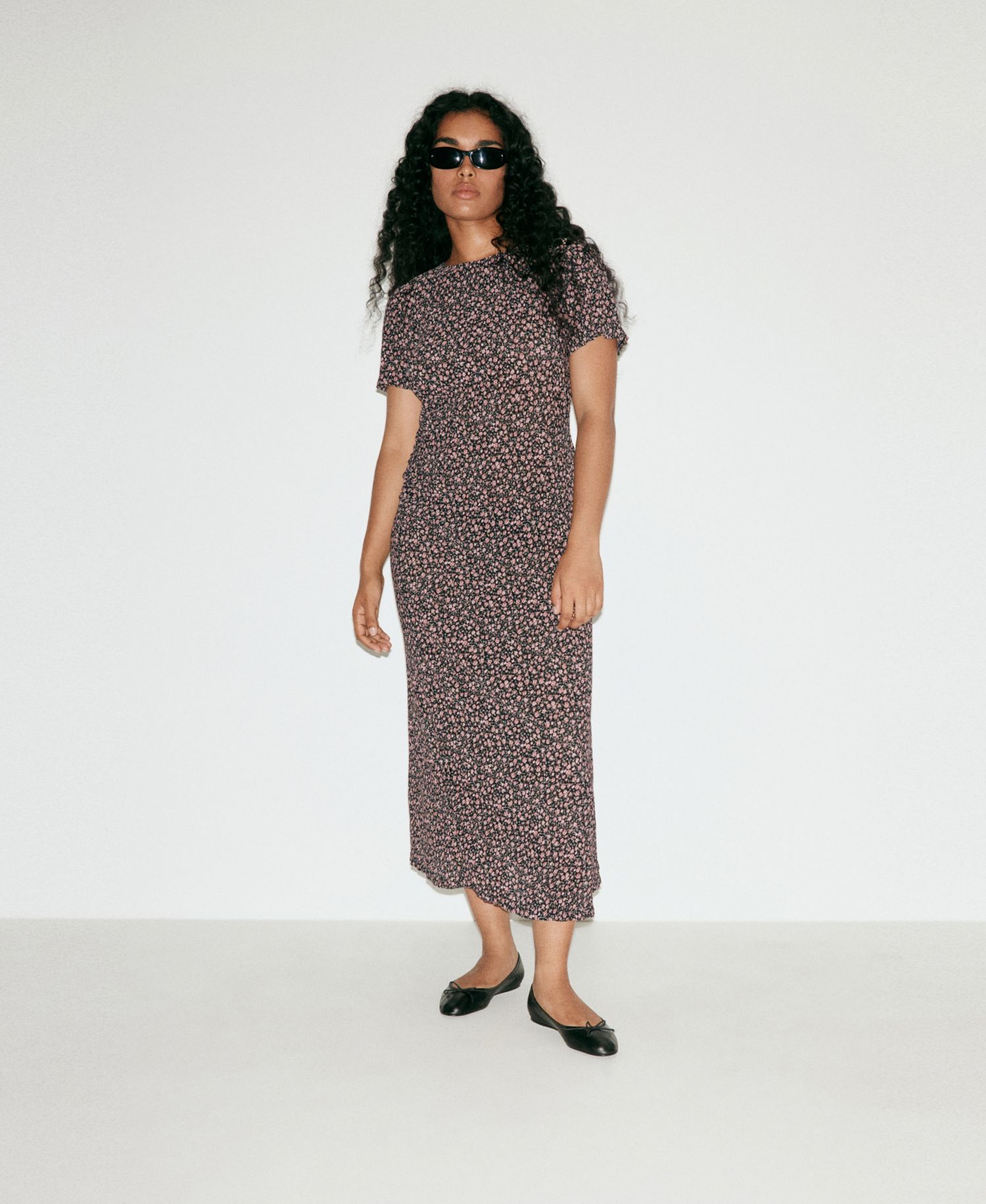 Women's Floral Midi Draped Detail Dress