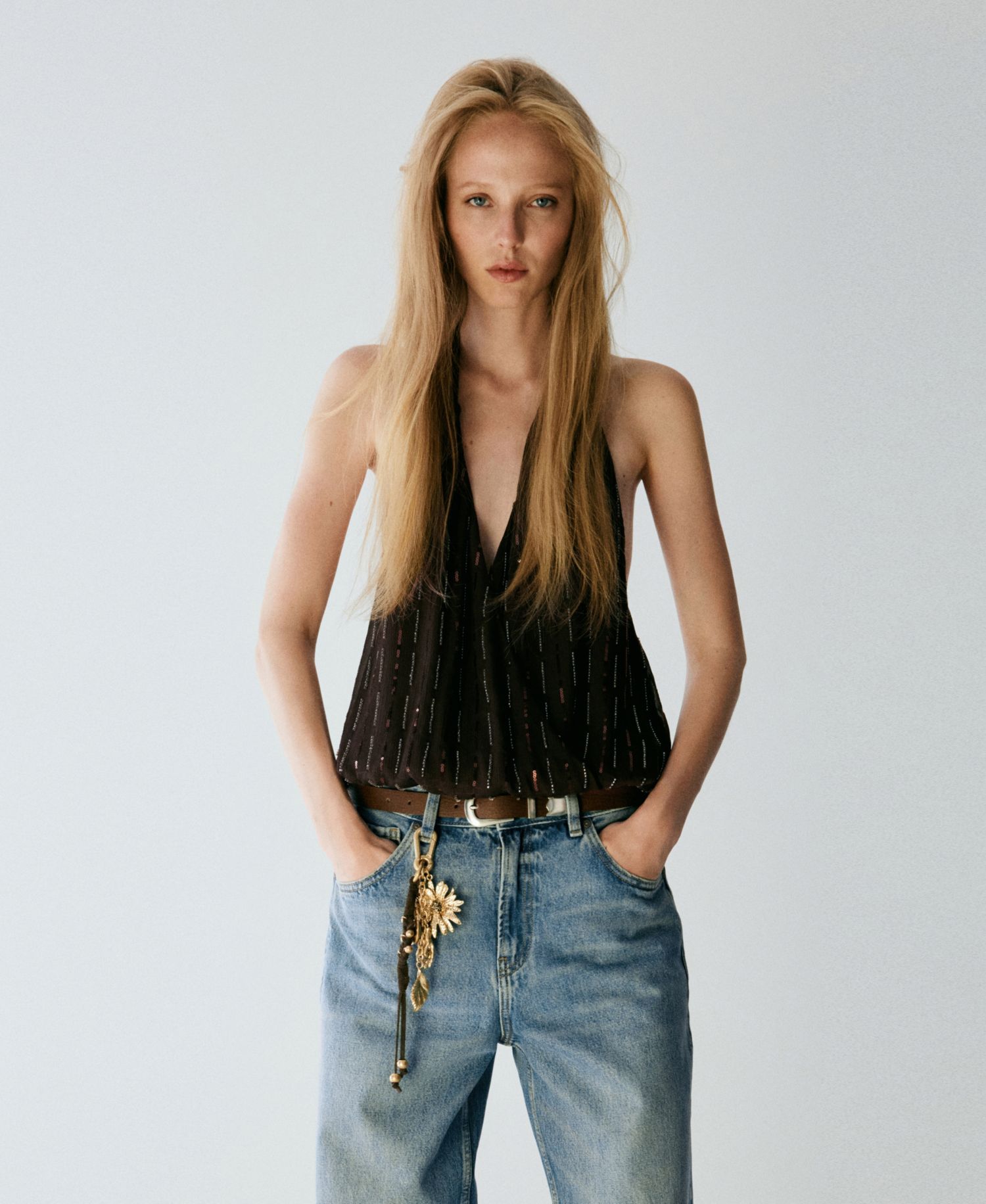 Women's Sequin and Crystal Halter Top
