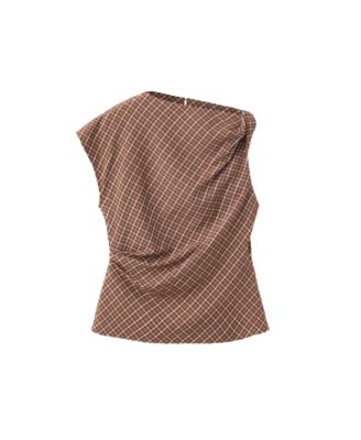 Women's Asymmetric Checked Sleeveless Blouse