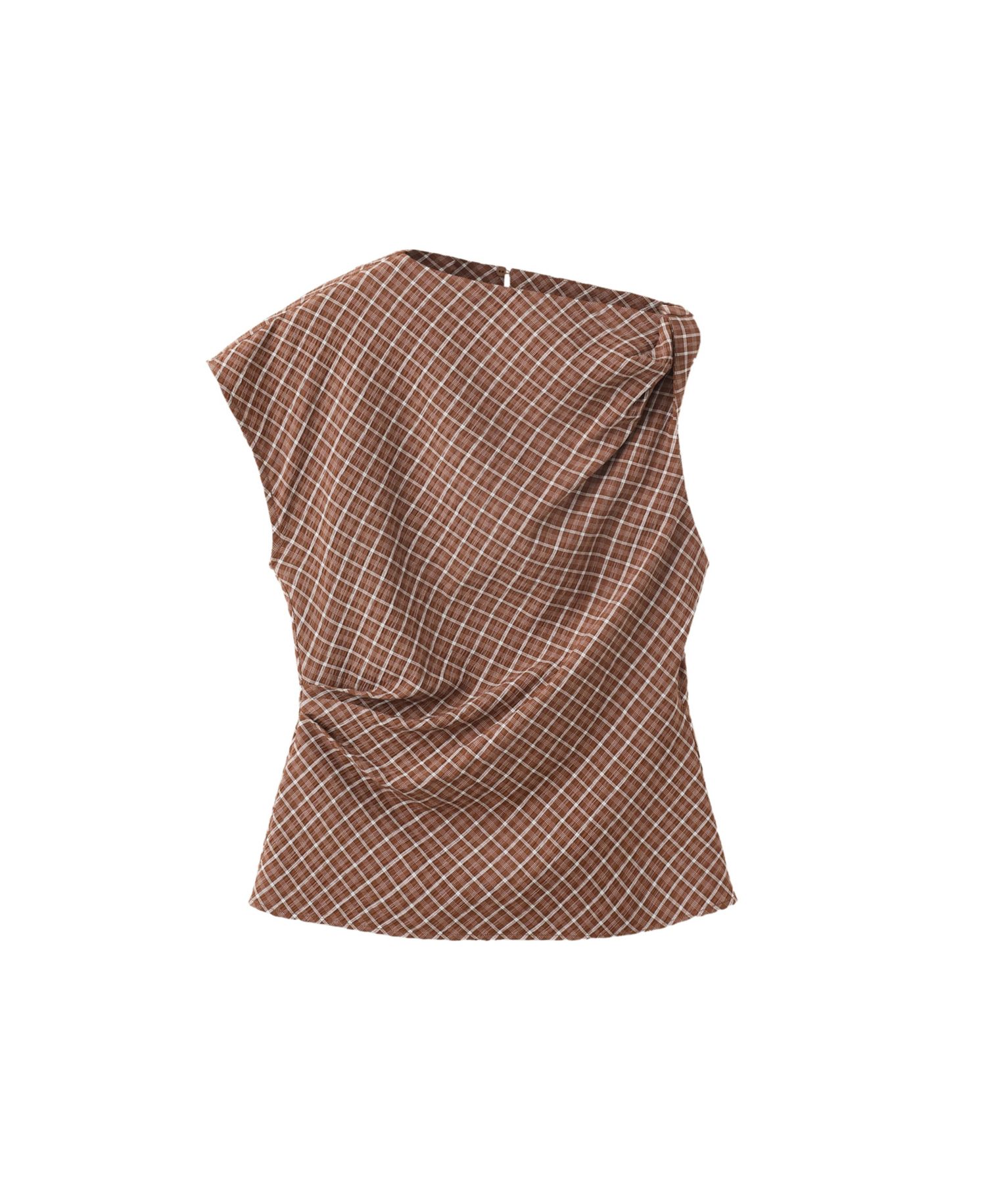 Women's Asymmetric Checked Sleeveless Blouse