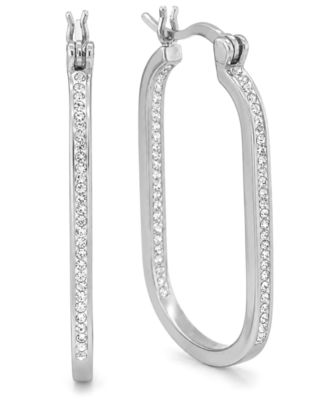 Crystal In & Out Oblong Hoop Earrings in Silver-Plate