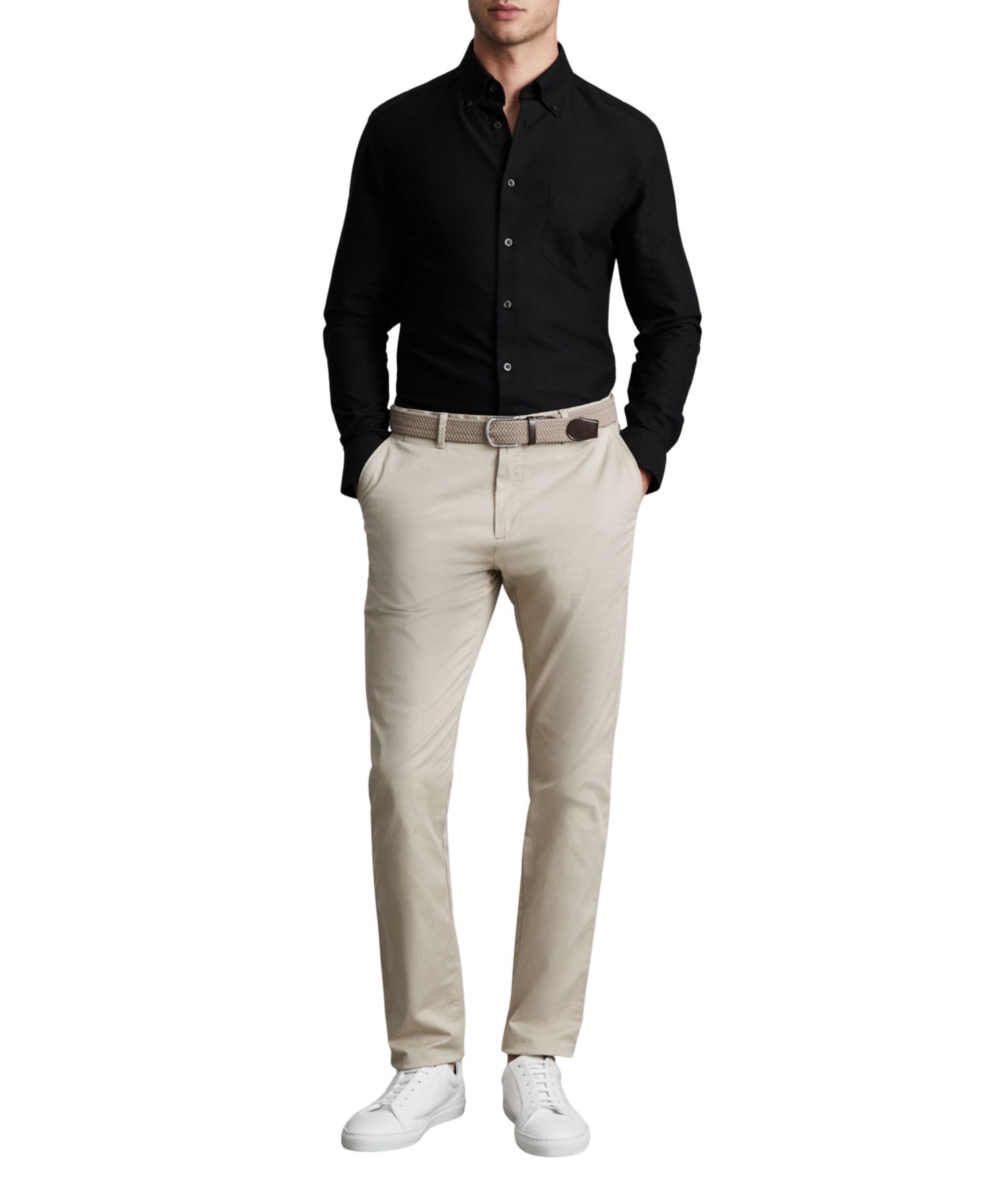 Мужская рубашка REISS Greenwich Slim-Fit Button-Down Collar Cotton Oxford, цвет: Чёрный — фото 4