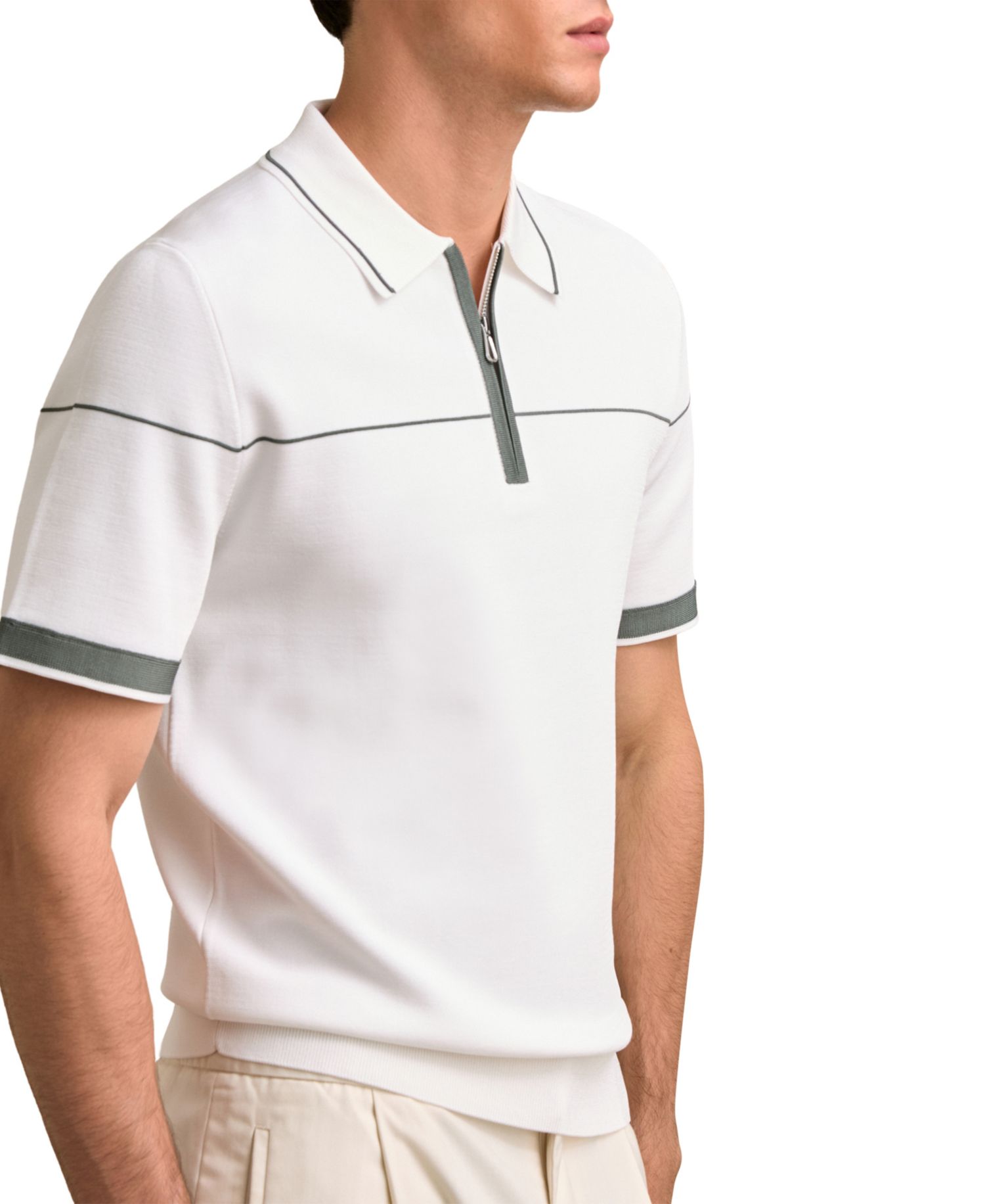Men's Bradford Slim-Fit Half-Zip Contrast-Tipping Polo Shirt