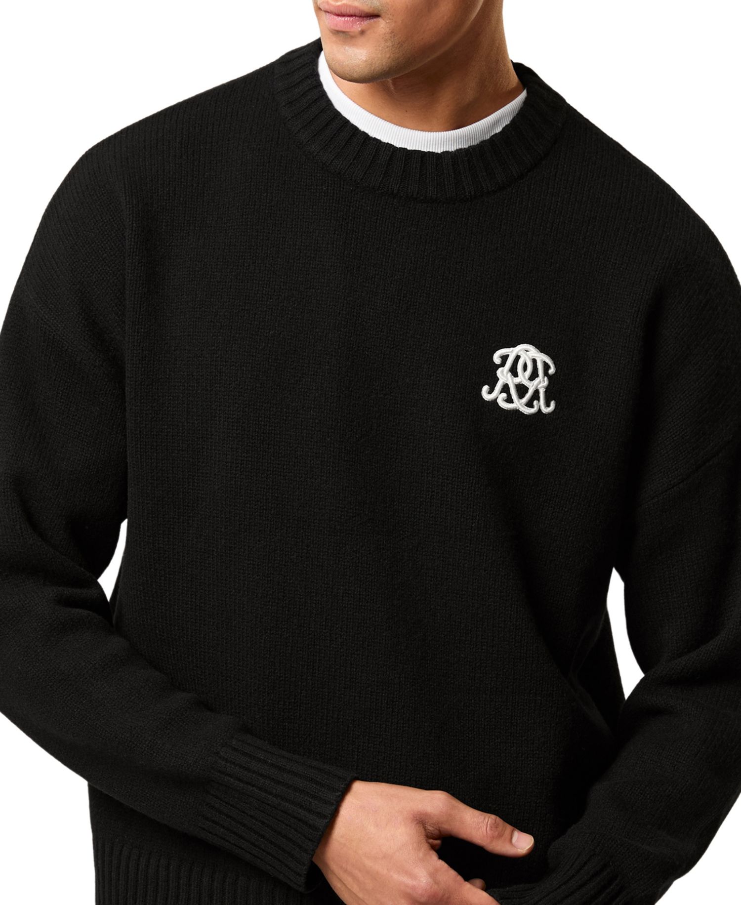Men's Archibald Embroidered Monogram Crewneck Wool Sweater