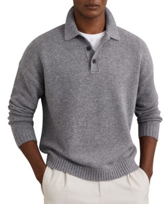 Men's Jacob Wool-Blend Half-Button Relaxed-Fit Drop-Shoulder Polo Sweater