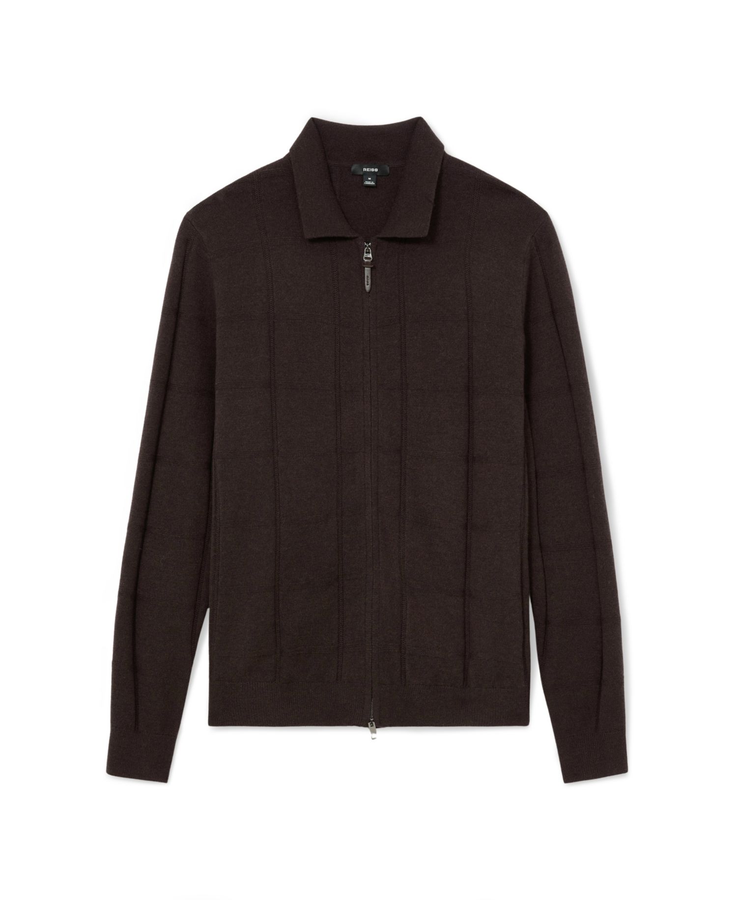 Men's Martindale Check-Textured Zip-Through Wool Cardigan