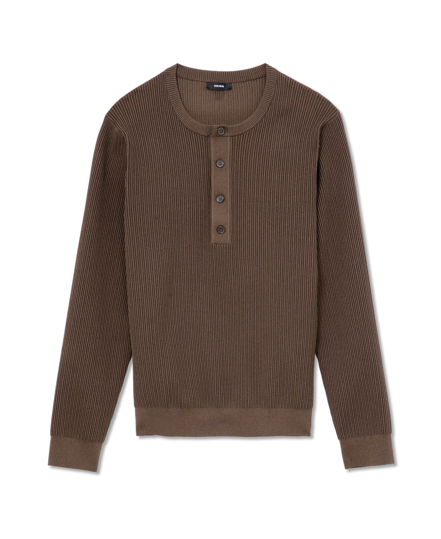 Мужская рубашка REISS Declan Ribbed Regular-Fit Long-Sleeve Henley, цвет: Шоколадный коричневый — фото 5