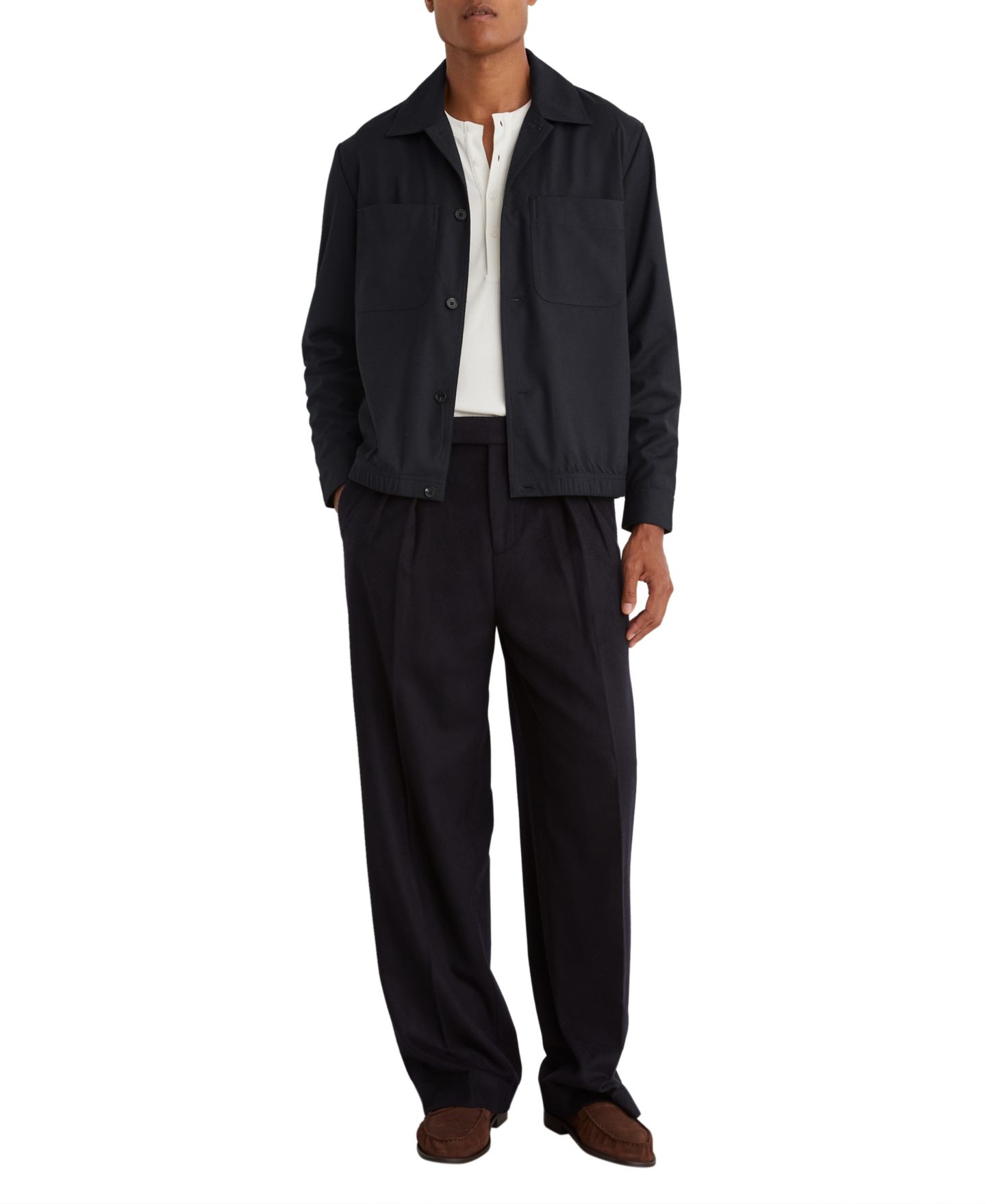 Мужская рубашка REISS Penge Brushed Wool-Blend Twin-Pocket Overshirt, цвет: Тёмно-синий — фото 4