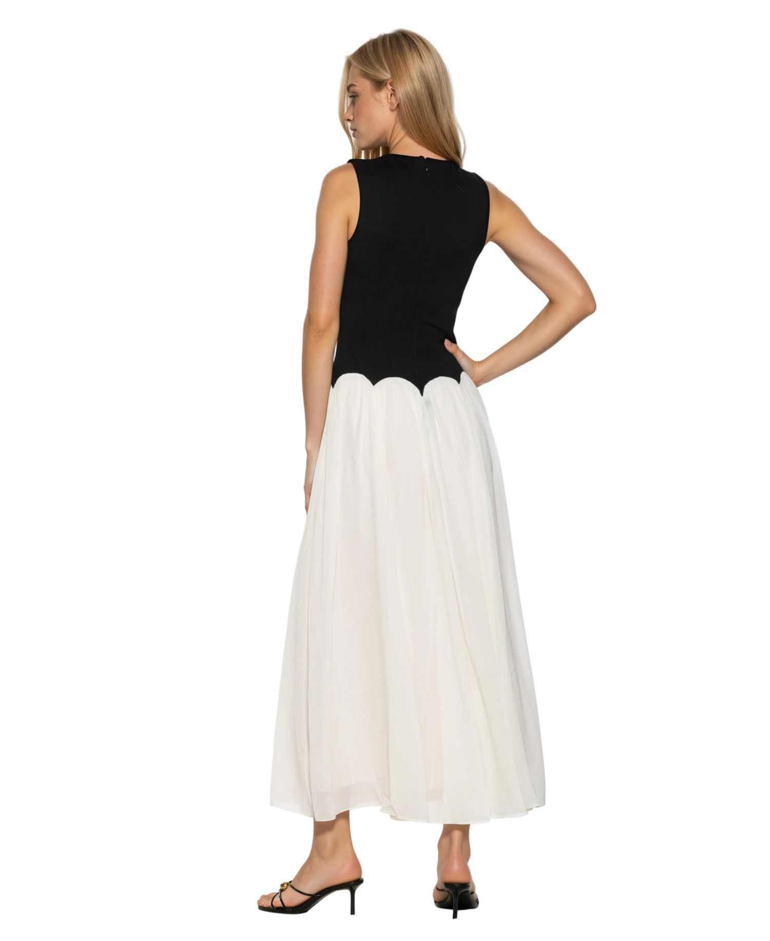 Women's Emilia Crewneck Sleeveless Dropped-Waist Chiffon Midi Dress