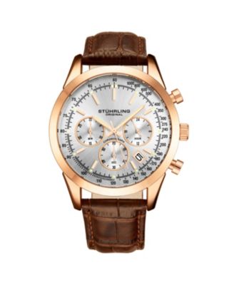 Rialto 3975L Men s Chronograph Watch – Quartz Movement, 44mm Stainless Steel Case, Leather Strap