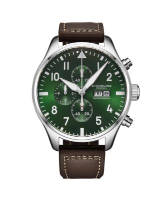 Stuhrling Navigator 4075 Men s 43mm Green Sunray Dial Brown