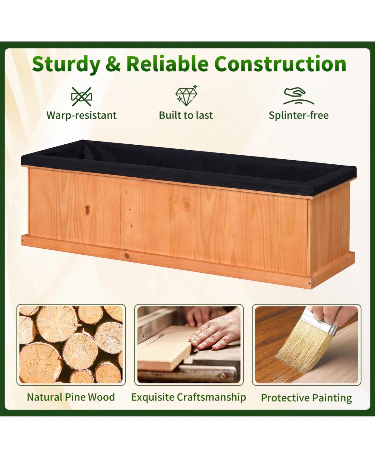 Gymax 2Pieces Wooden Raised Garden Bed With Drainage Holes and Liner Fir Wood Planter Box