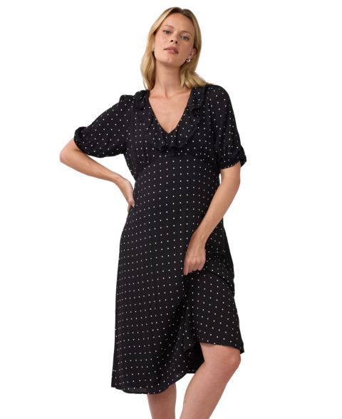 Женское платье Ingrid + Isabel Maternity Polka-Dot Ruffle V-Neck Puff-Sleeve Midi, цвет: Чёрный / Белый