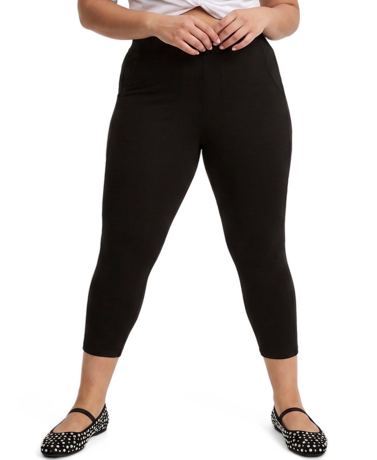 Plus Size 4-Way Stretch High-Rise Crop Pocket Legging
