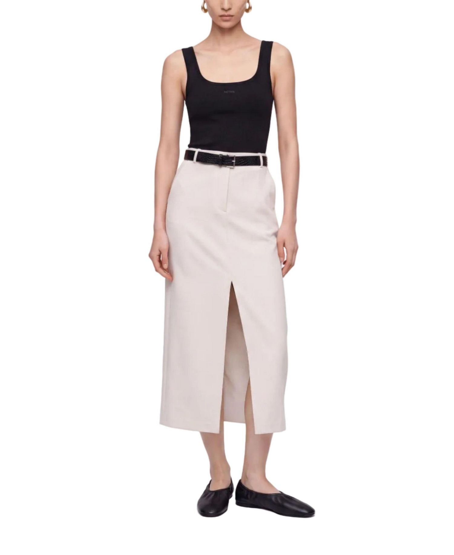 Women's Belted Front-Slit Maxi Skirt