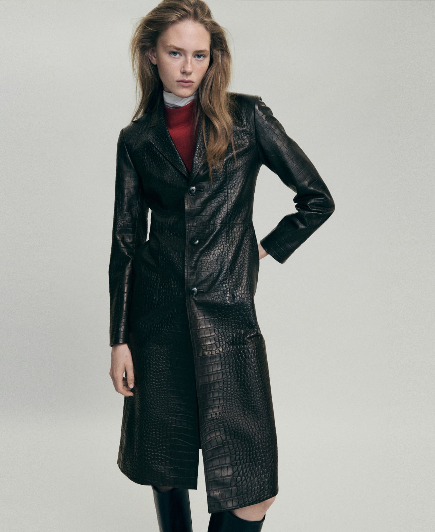 Women's Selection Croco-Effect Leather Long Coat