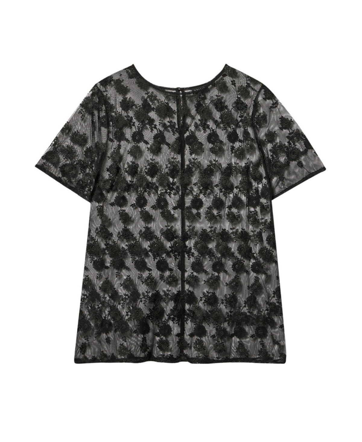 Torrid Plus Size Abbey Embroidered Mesh Scoop Neck Blouse