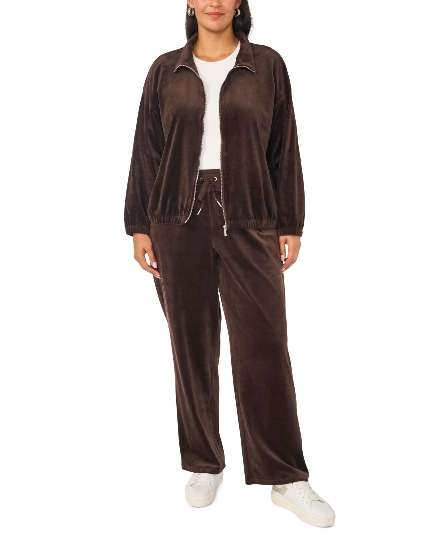 Женская куртка Vince Camuto Plus Size Mock-Neck Velour Zip-Up, цвет: Какао — фото 3