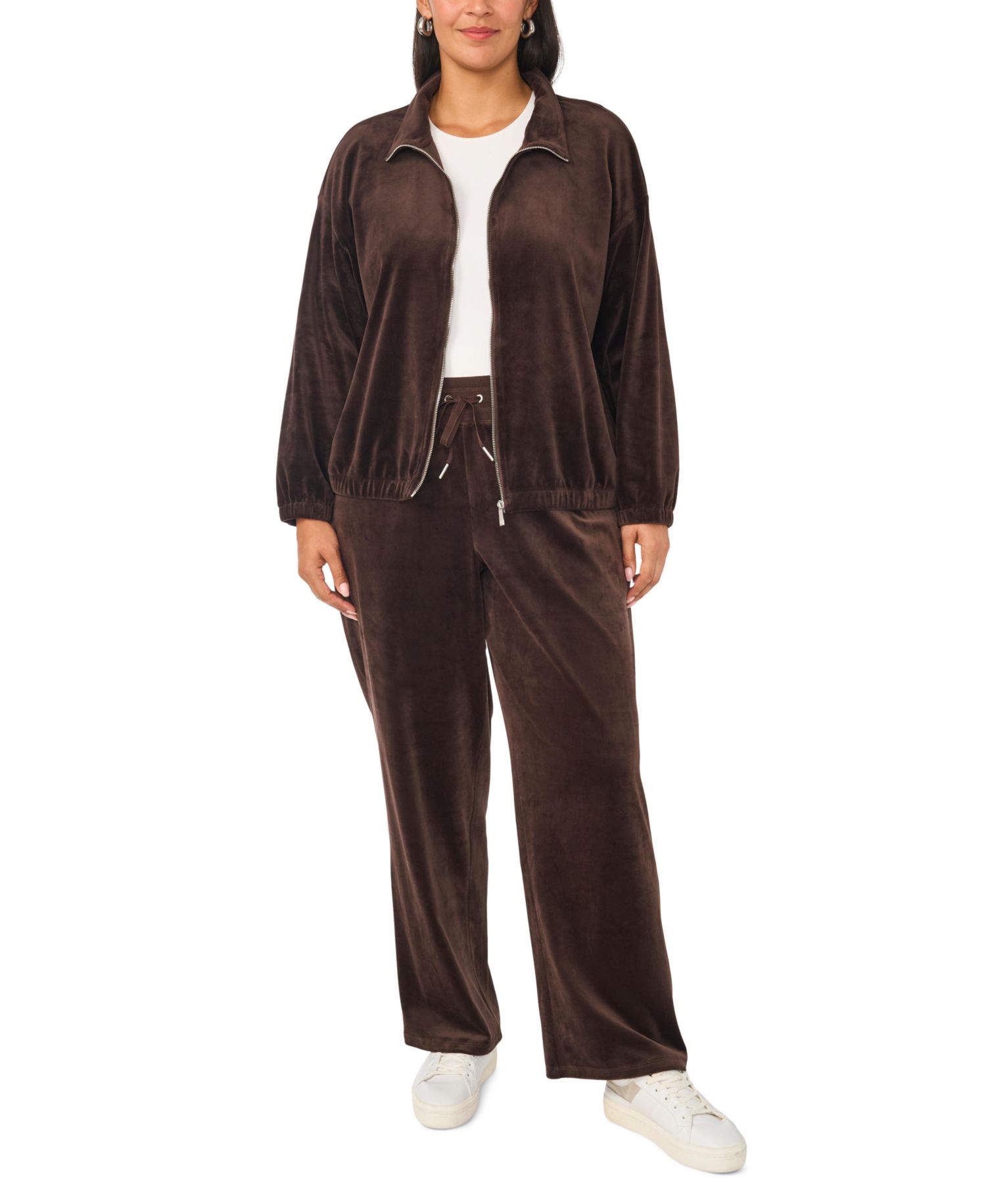Plus Size Mock-Neck Velour Zip-Up Jacket