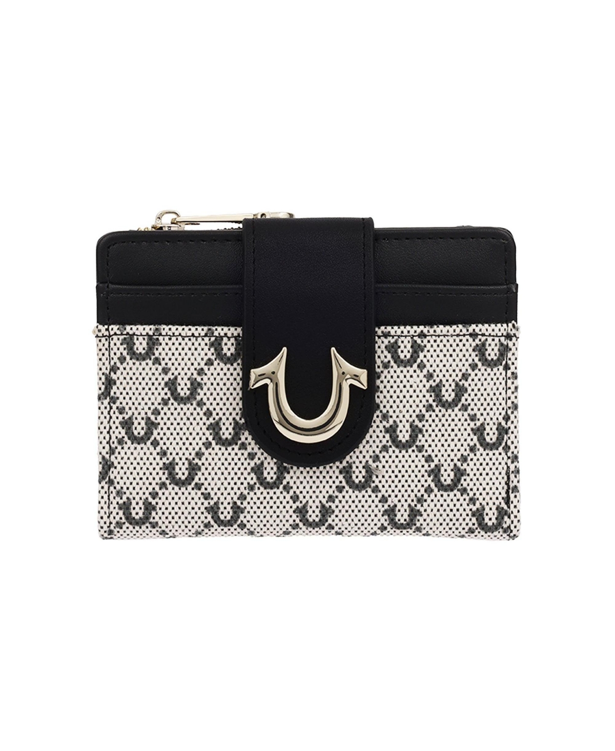 True Religion Signature Horseshoe Tab Monogram Print Bifold Wallet