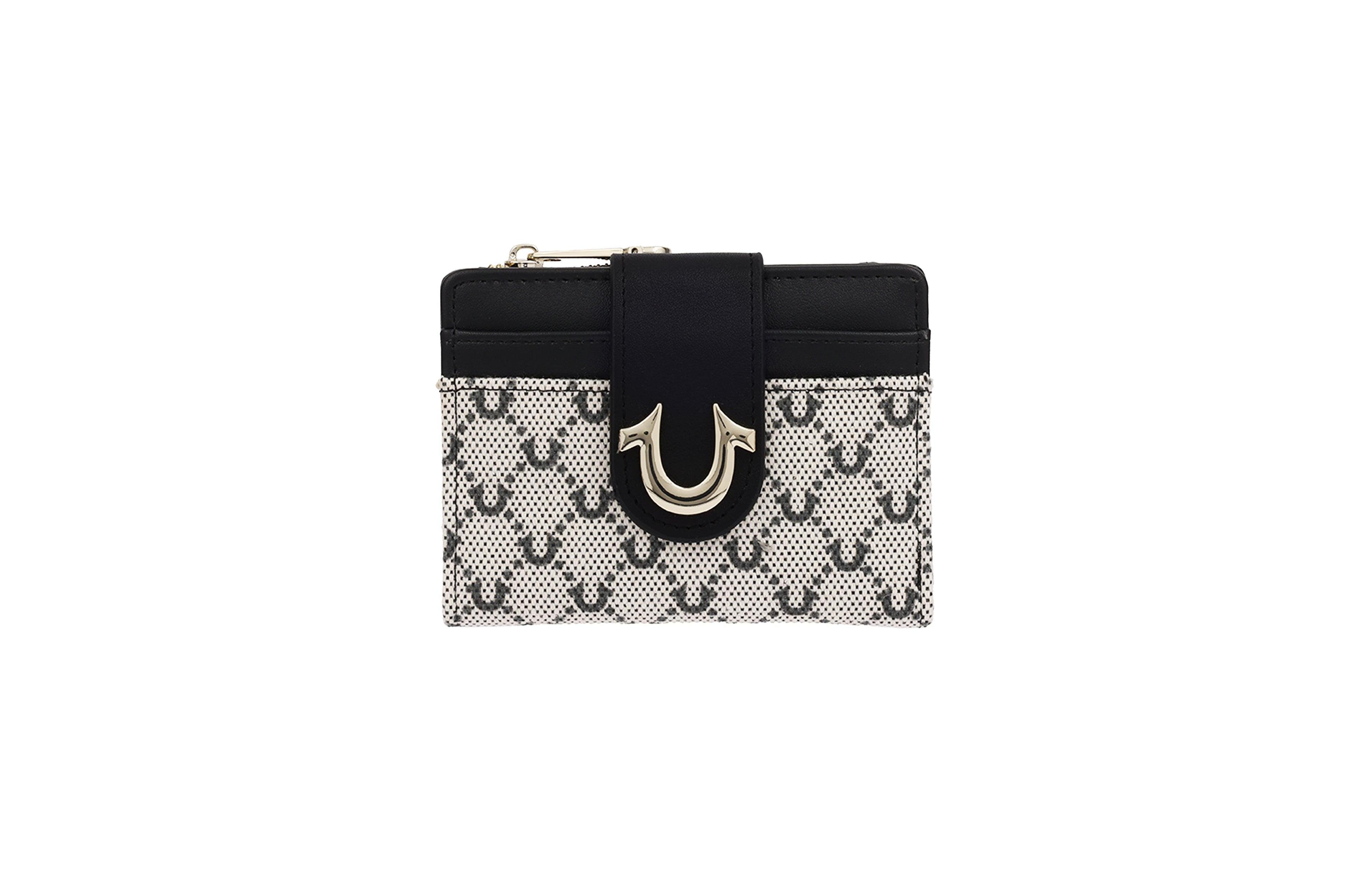 True Religion Signature Horseshoe Tab Monogram Print Bifold Wallet