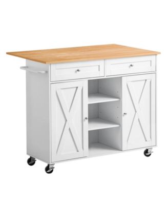 Mobile Kitchen Island Cart with Drop-Leaf Table Top