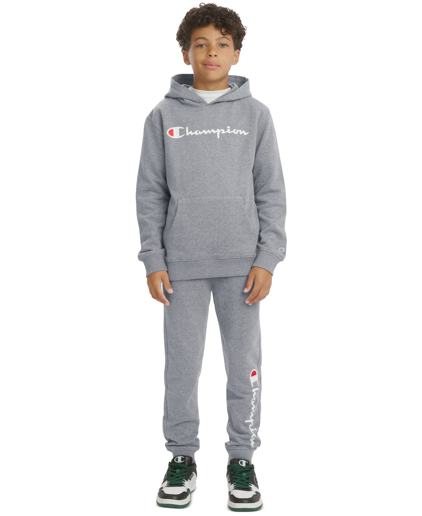 Champion Boys' 4-7 Signature Fleece Long-Sleeve Hoodie and Jogger, 2-Piece Set, цвет: Средний меланжевый серый — фото 1