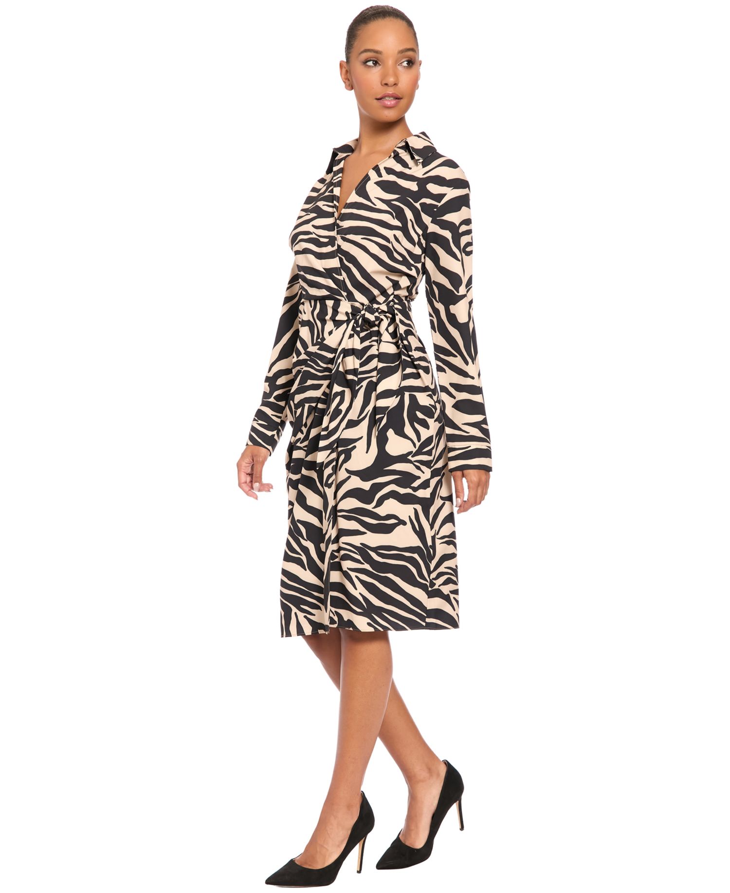 Women's Wrap Long-Sleeve Animal-Print Midi Dress