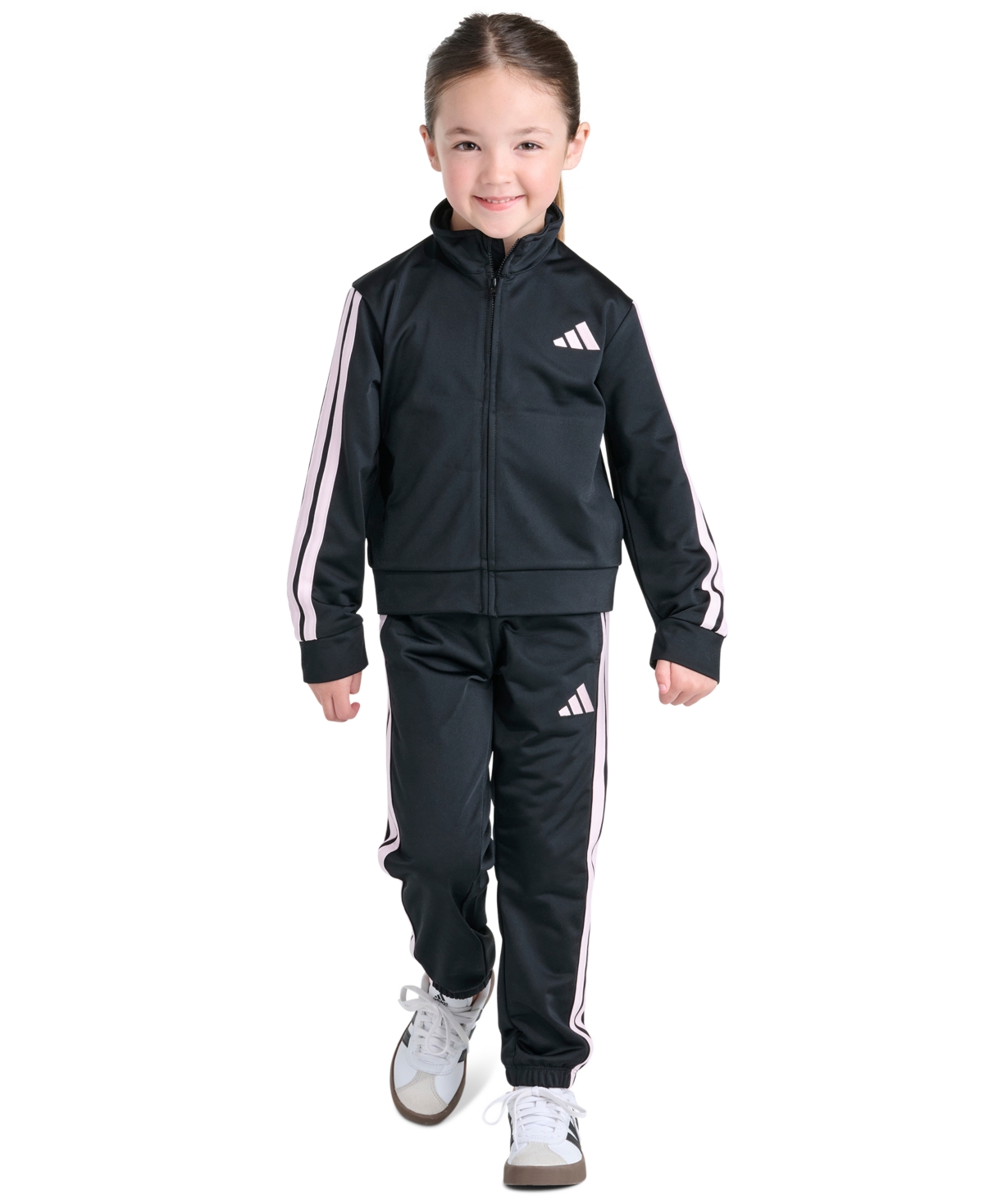 adidas Girls' 2T-6X Event Tricot Tapered-Leg Jacket and Pants, 2-Piece Set - Black With Pink