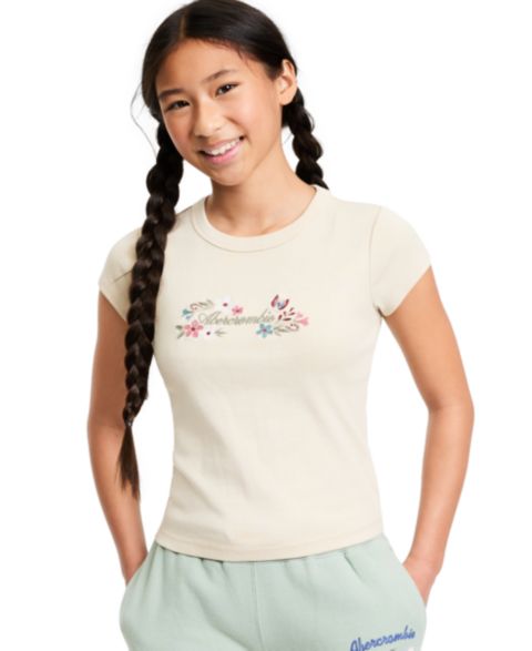 Футболка abercrombie kids Floral Logo Baby T-Shirt для девочек, цвет: Светлый бежевый