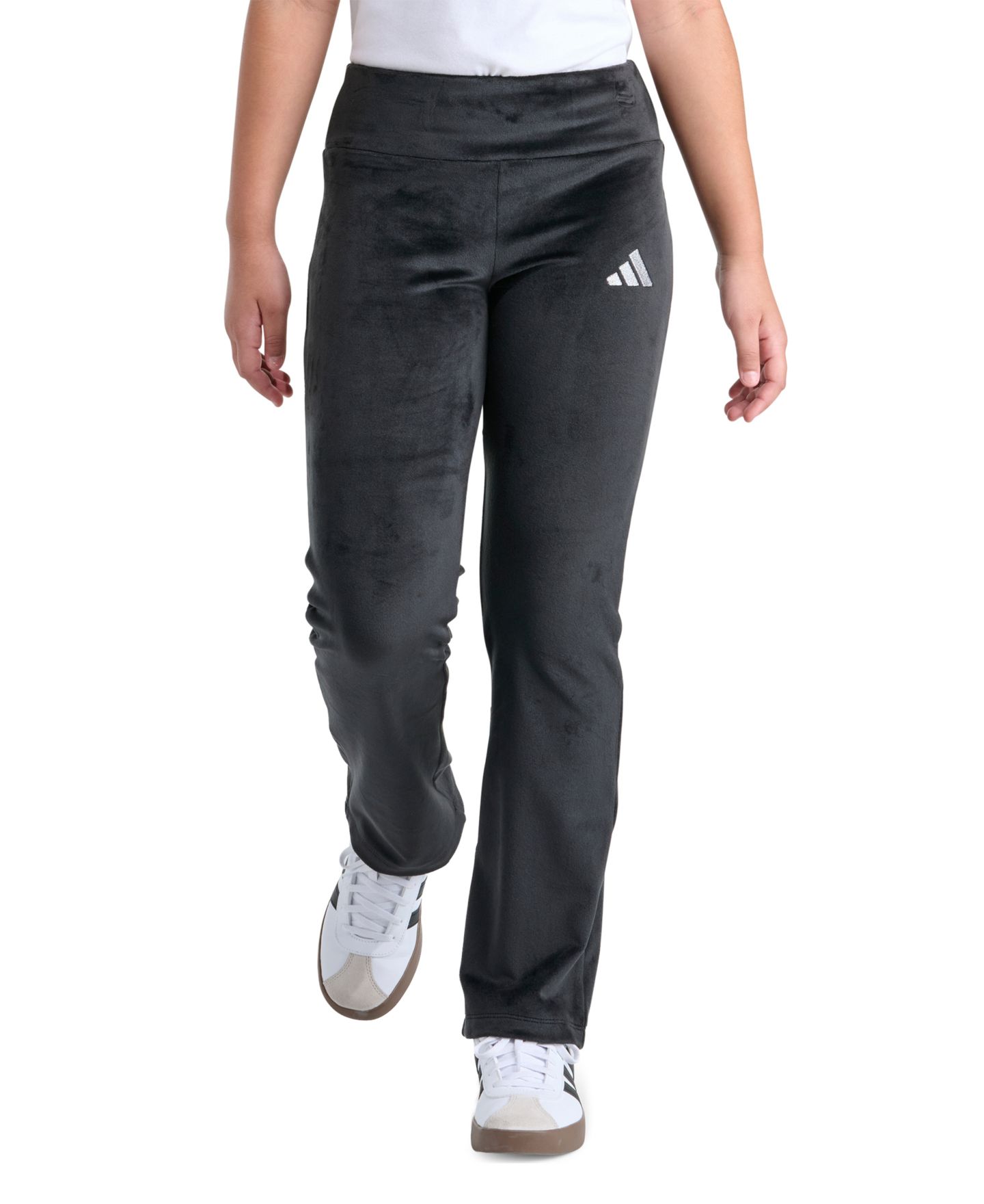 Брюки adidas Kick Flare Velour для девочек, цвет: Чёрный — фото 1