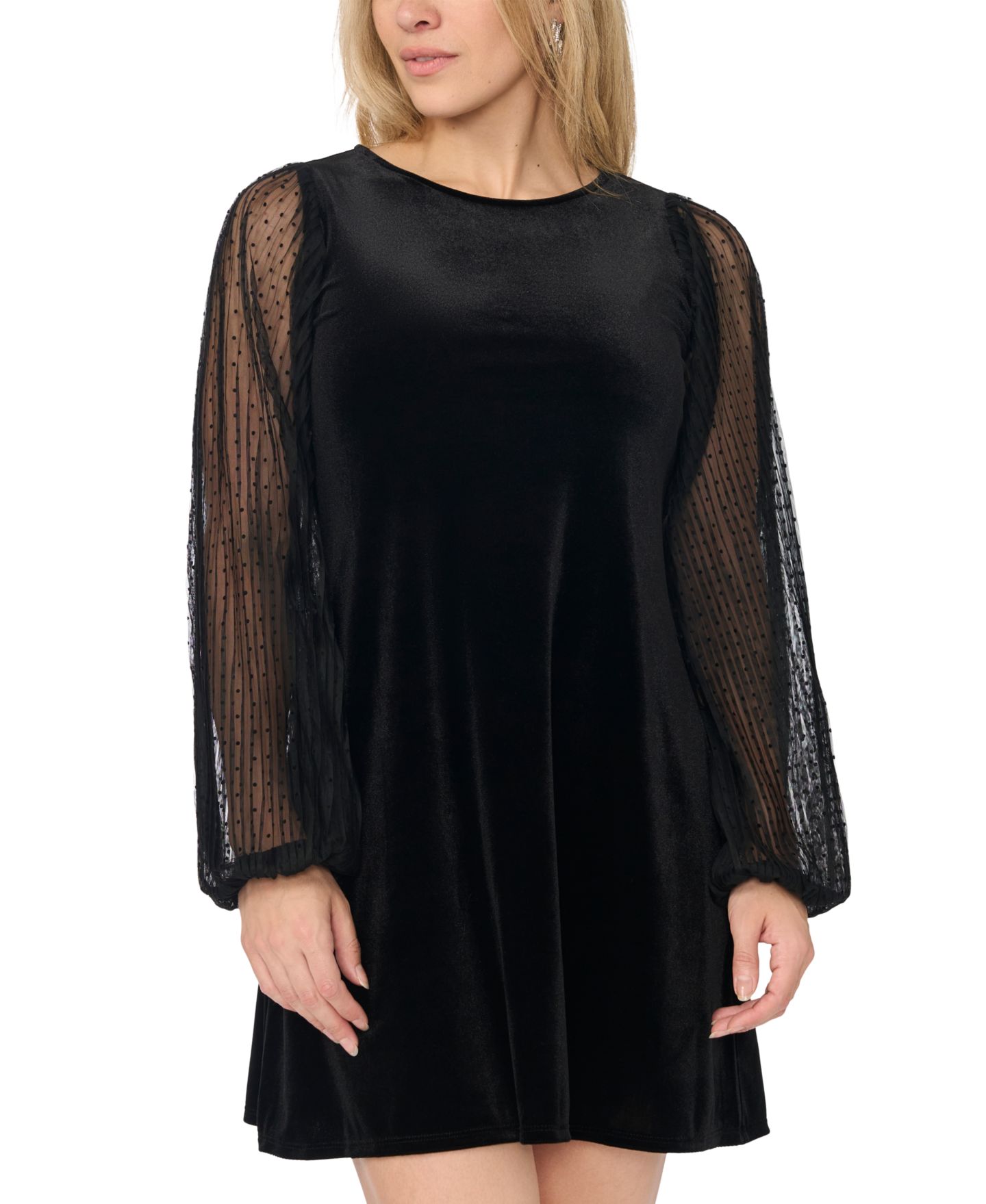 Женское платье MSK Velvet and Chiffon Long-Sleeve Little Black, цвет: Чёрный — фото 2
