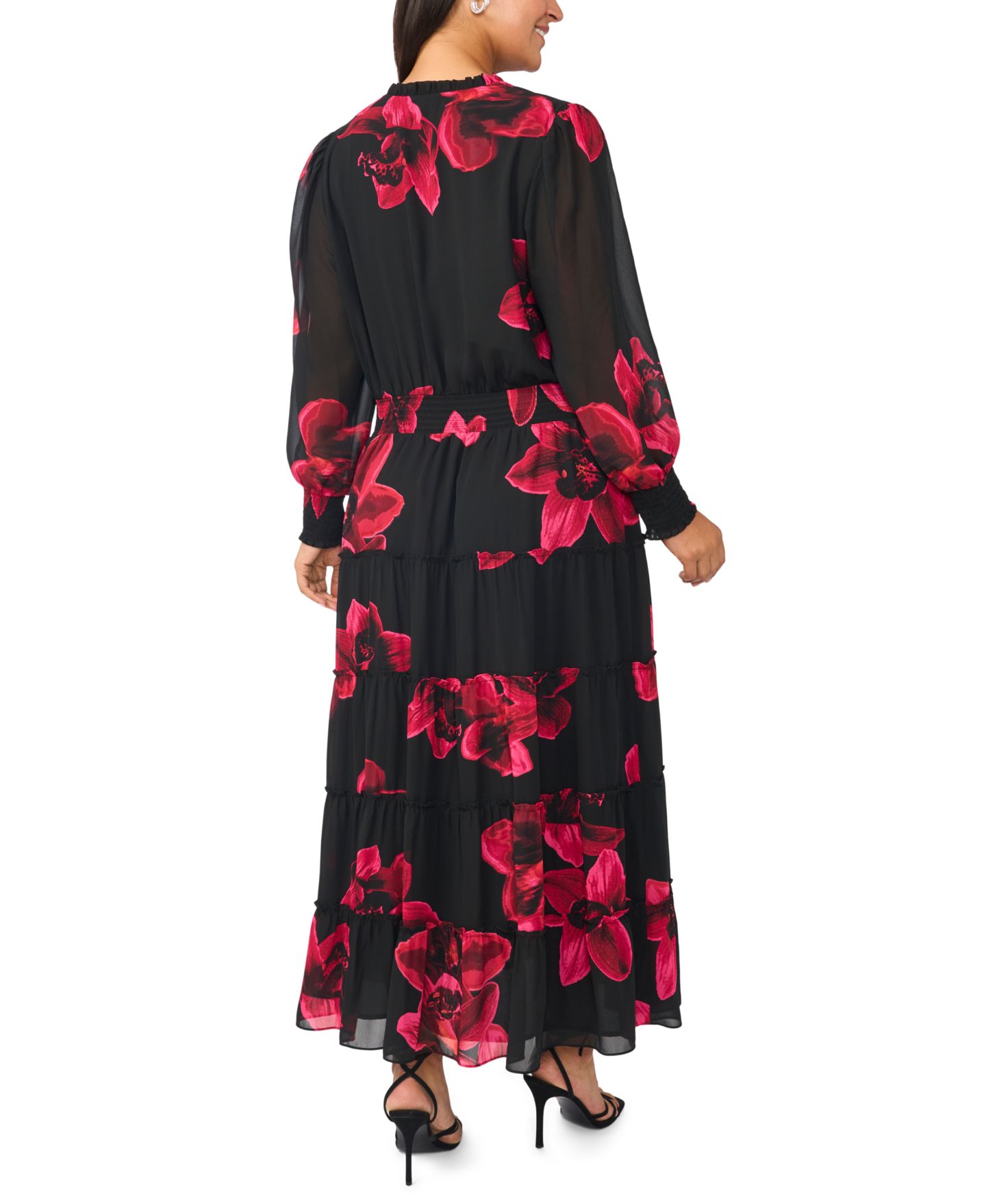 Женское платье MSK Plus Size Floral Long-Sleeve Smocked-Waist Maxi, цвет: Cordovan — фото 5