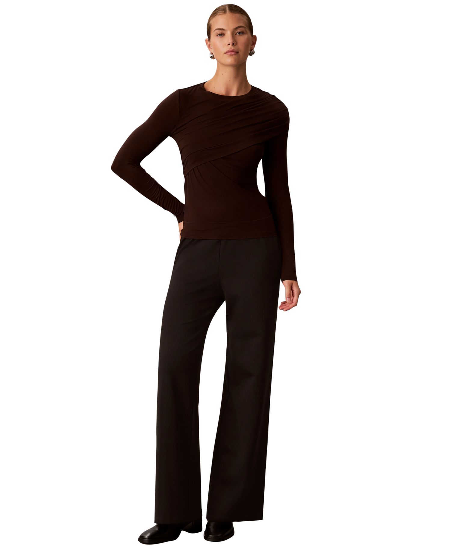 Women's Long-Sleeve Wrap Rayon-Blend Sweater
