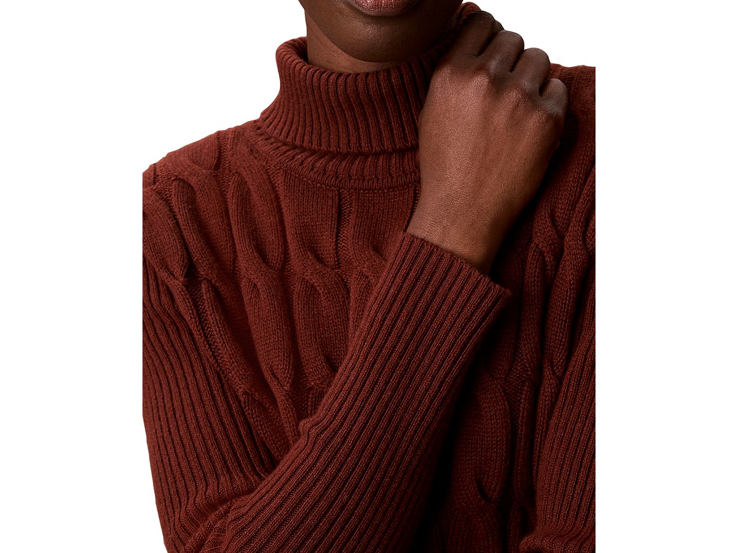 Женский свитер Calvin Klein Lux Cable Knit Wool-Blend Turtleneck, цвет: Красное дерево красный — фото 5