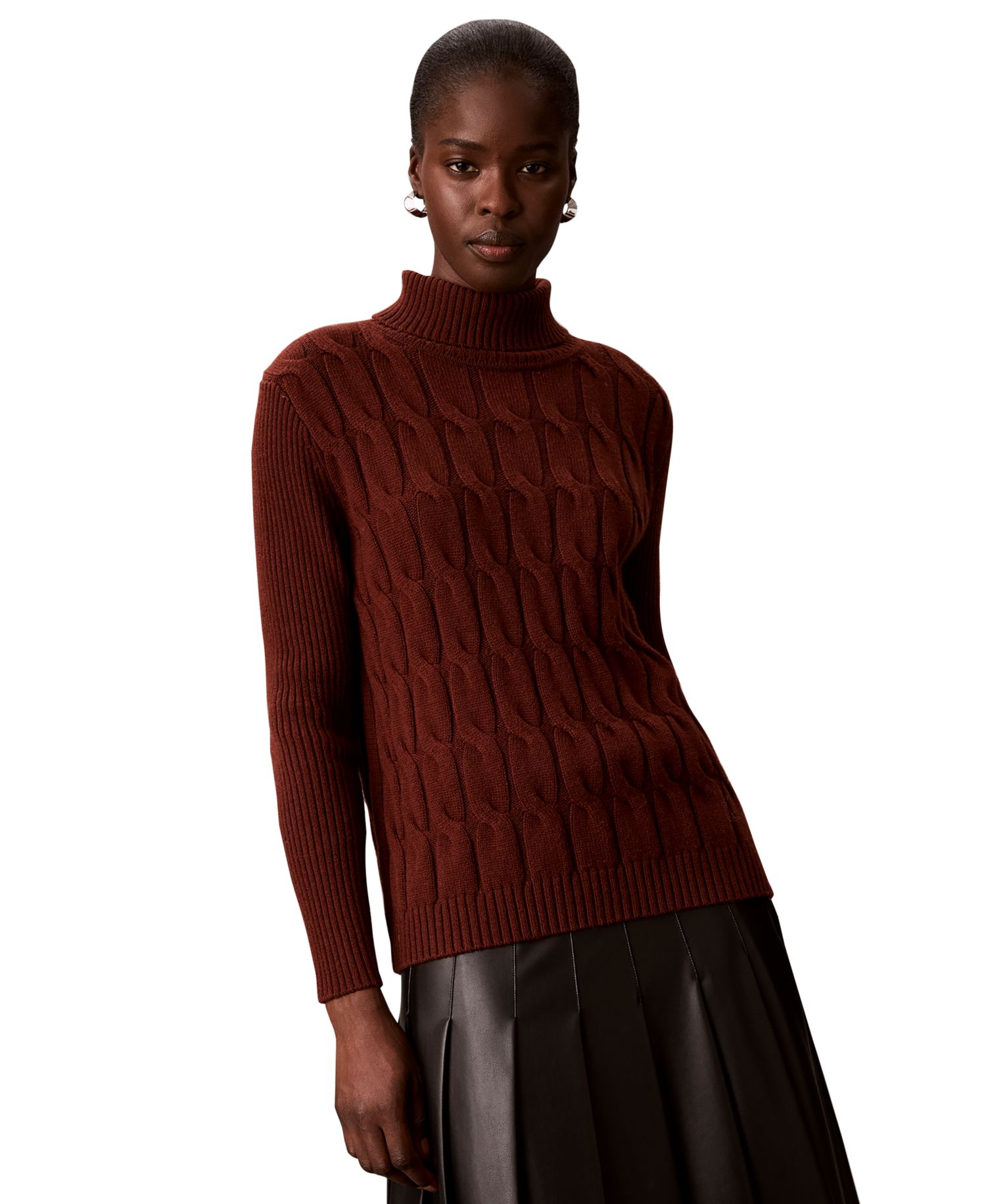 Women's Lux Cable Knit Wool-Blend Turtleneck Sweater
