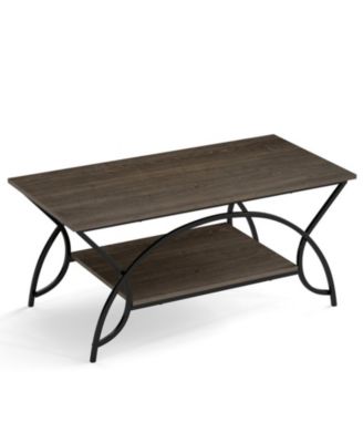 Faux Marble 2-Tier Coffee Table with Golden Metal Frame