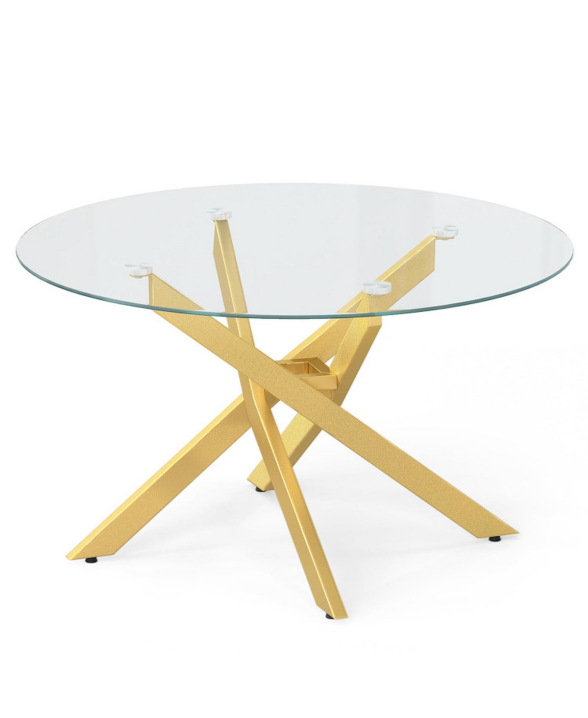 Gouun Round Glass Coffee Table with Sturdy Crossed Metal Legs