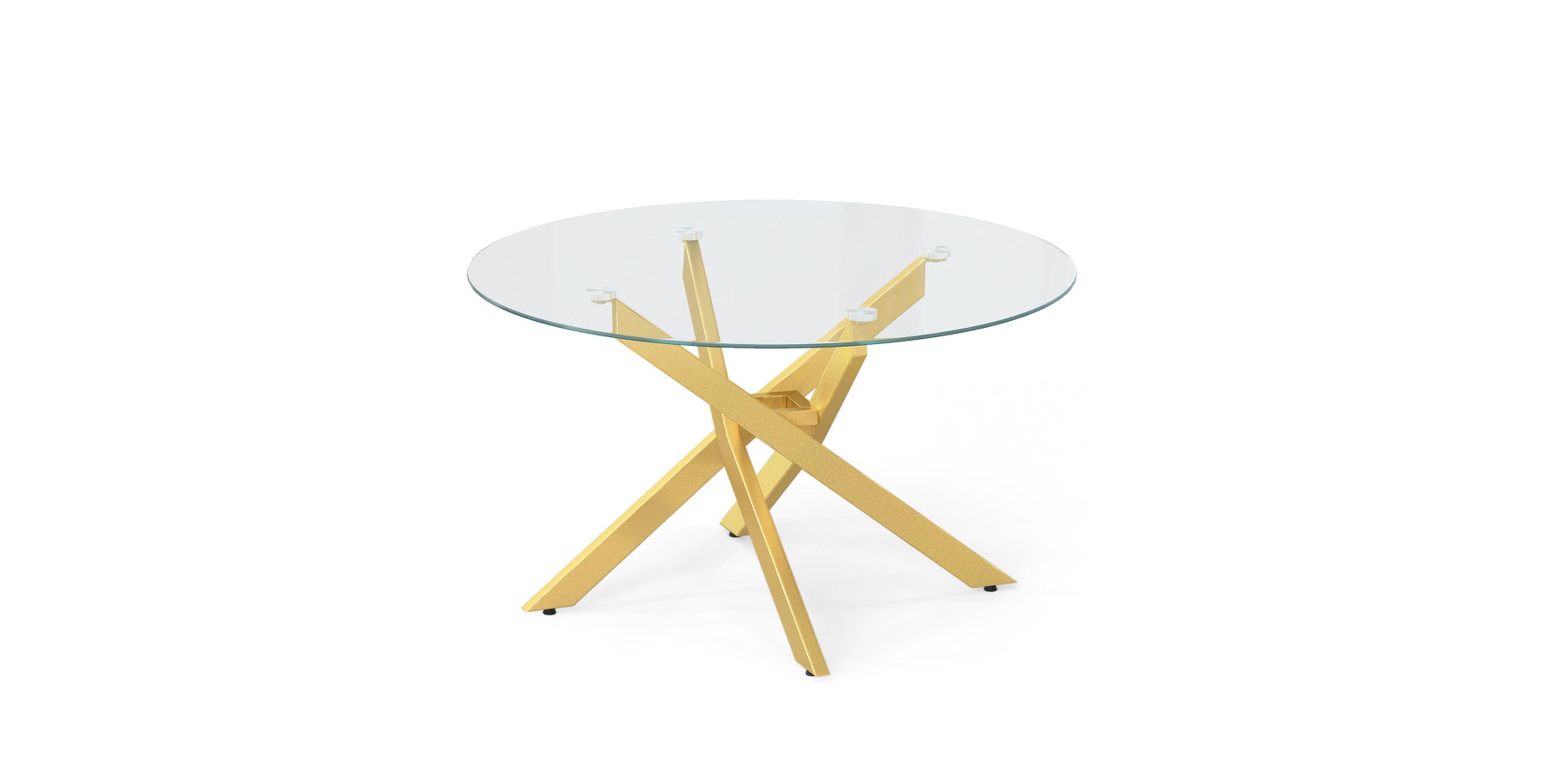 Gouun Round Glass Coffee Table with Sturdy Crossed Metal Legs