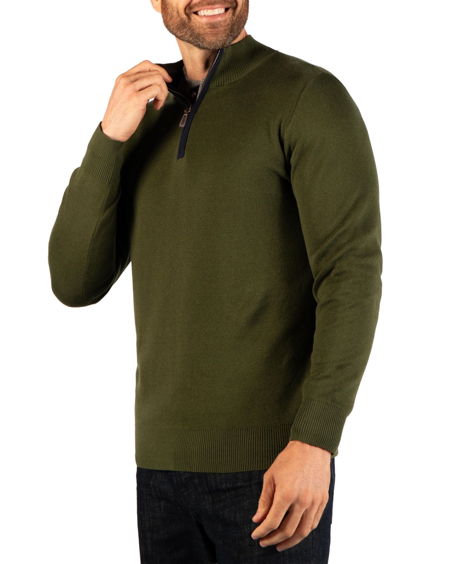 Men's Fine Knit Quarter Zip with Contrast Tipping Sweater