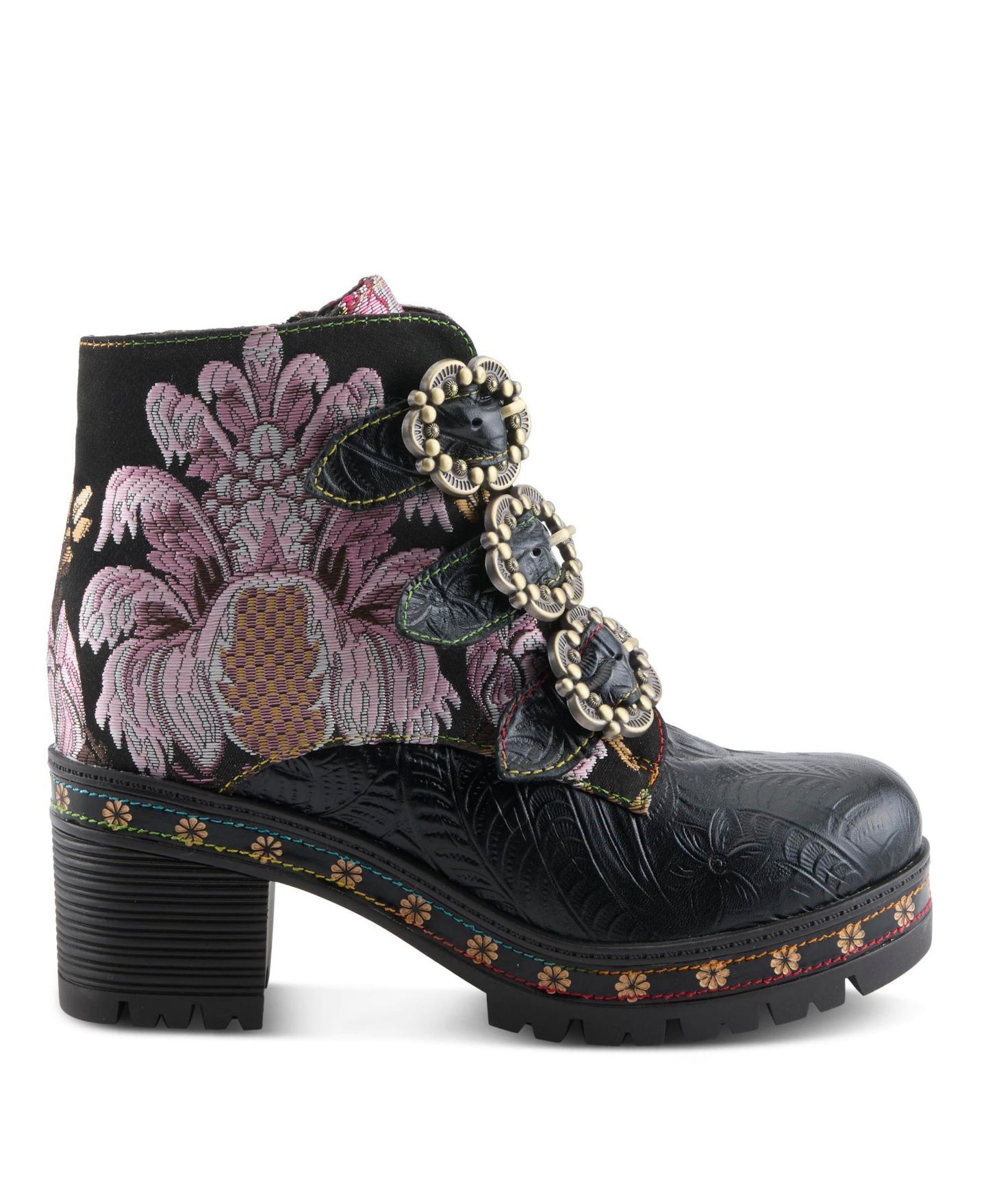 Женские ботинки L'Artiste Spring Step Brazza Platform Bootie with Floral Embroidery, цвет: Чёрный разноцветный — фото 2