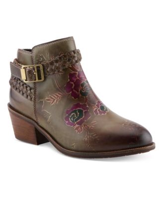 Women's Across Hand-Painted Floral-Motif Braided-Leather Ankle Boots