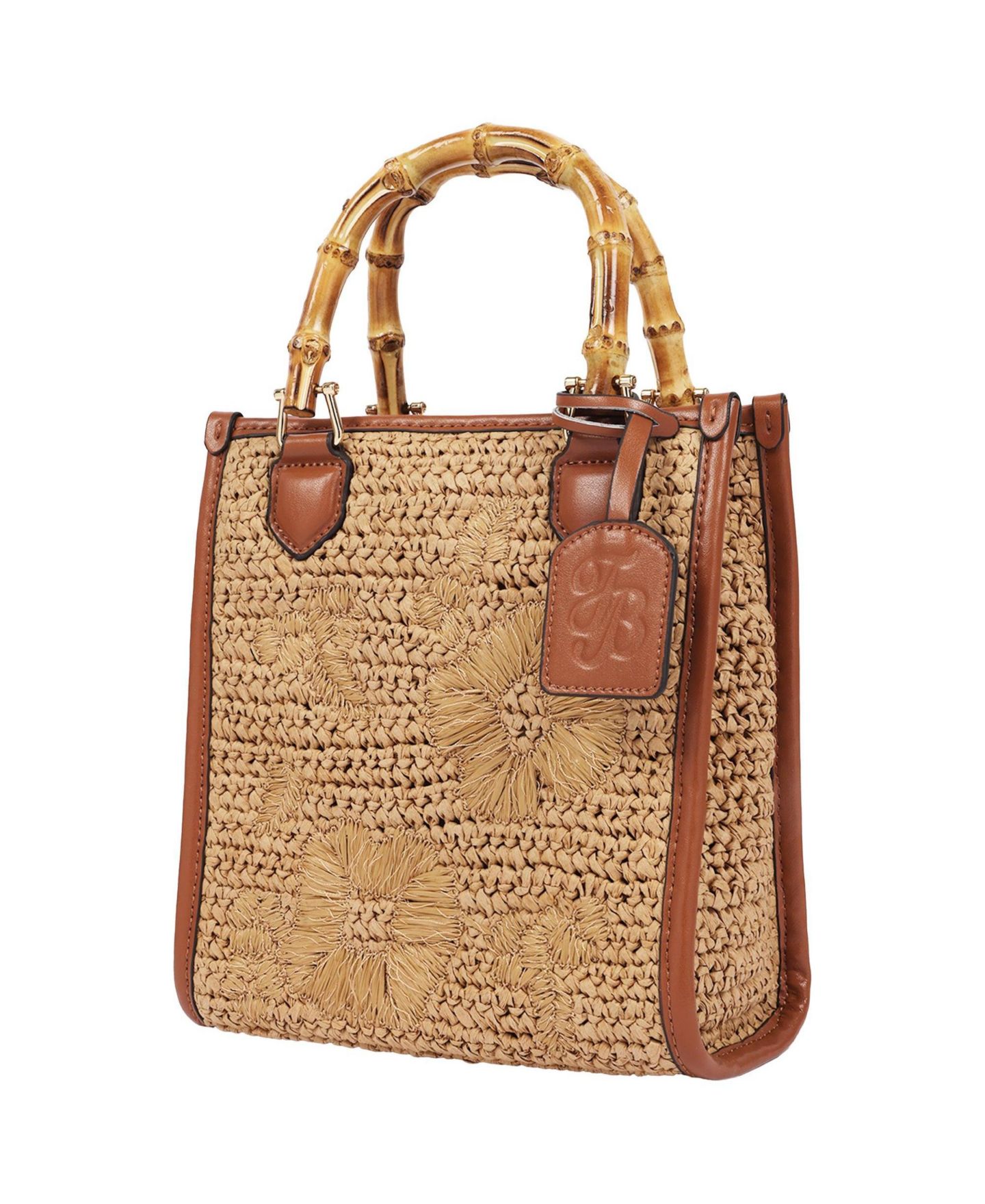 Женская сумка Tommy Bahama Celine Floral-Embroidery Straw Bamboo Tote, цвет: Коньячный — фото 3