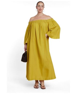 Plus Size Easy Off-the-Shoulder Linen-Blend Maxi Dress