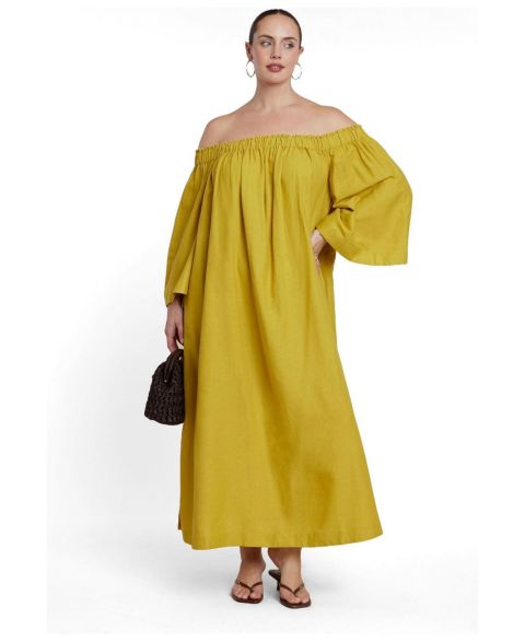 Женское платье ELOQUII Plus Size Easy Off-the-Shoulder Linen-Blend Maxi, цвет: Шартрез