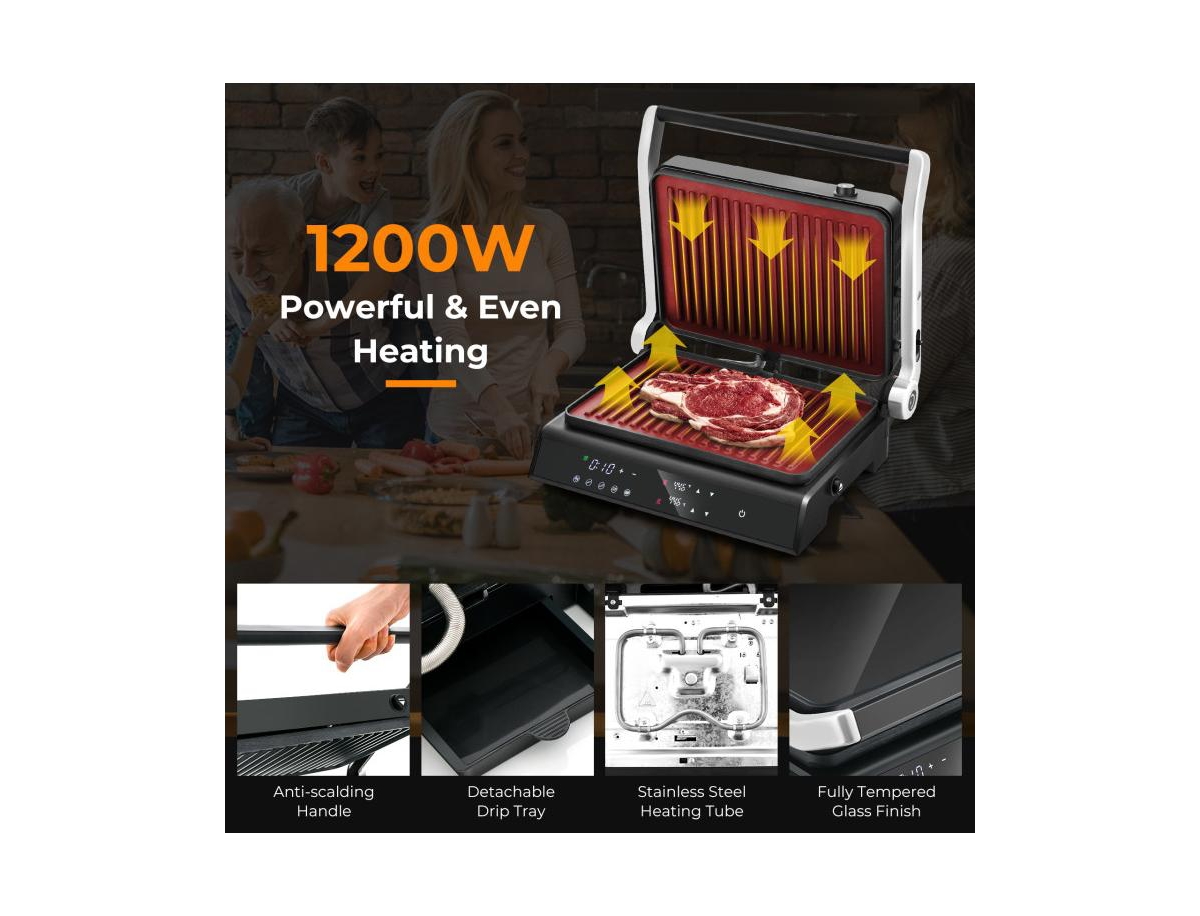 Slickblue 3 in 1 Indoor Electric Panini Press Grill with Led Display-Black