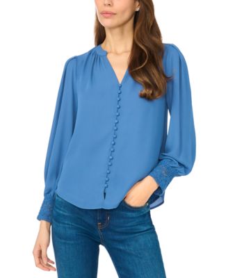 Women's Long-Sleeve V-Neck Lace-Cuff Blouse