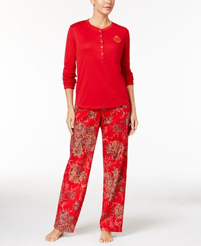 Lauren Ralph Lauren Henley Top and Flannel Pants Pajama Set